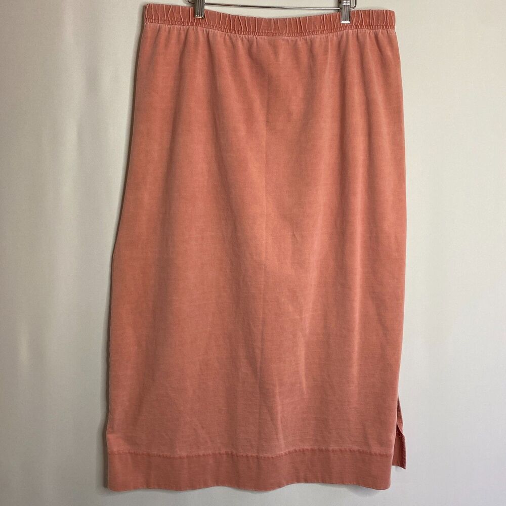 VTG LL Bean Skirt Light Rose Cotton Knit Drawstring Waist A-Line Midi Size XL